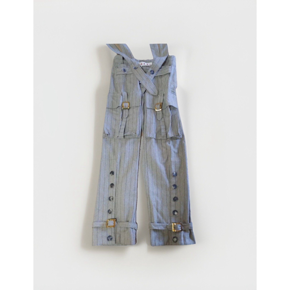 MARNI pinstripe Cargo Suspender Overall Sz 44 / 8 Pecan Vanilla Cashmere Wool